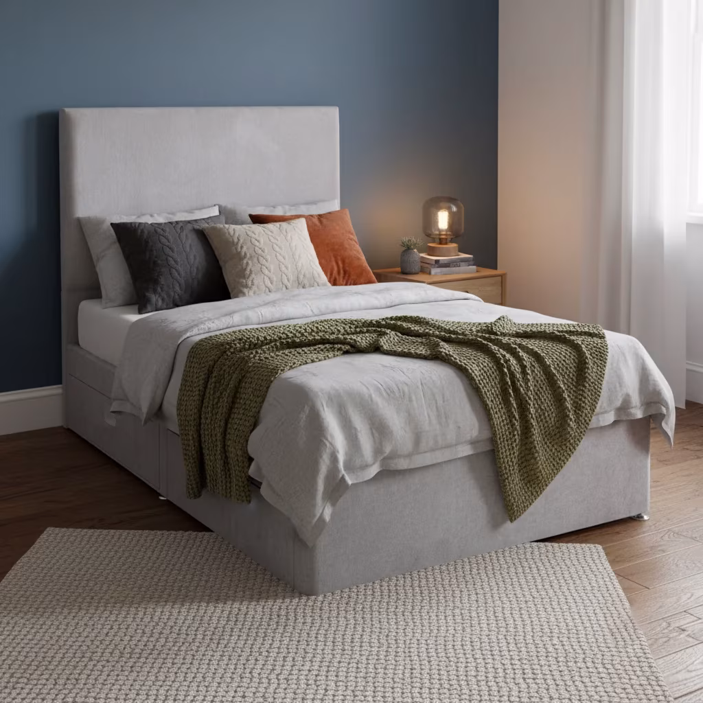 Luff Imperial Divan bed base with drawers in monaco silver