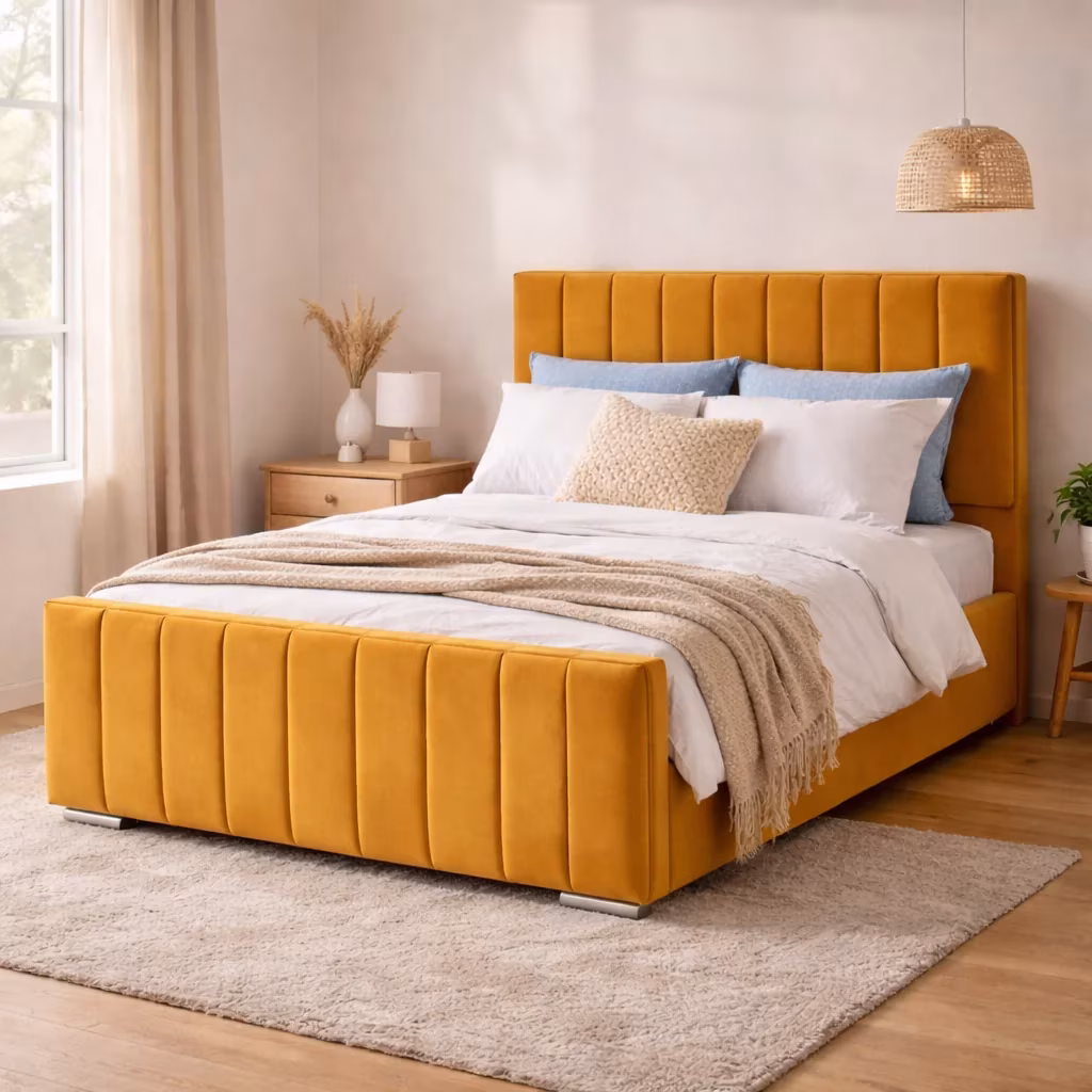 Luff Modern Elegance Ottoman bed in plush mustard